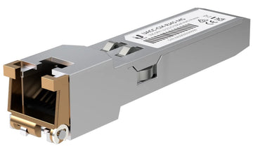 Ubiquiti UACC-CM-RJ45-MG SFP+ to RJ45 adapter, 1/2.5/5/10 GbE is a RJ45 transceiver that can be inserted into an SFP port in order to connect a copper Ethernet cable
