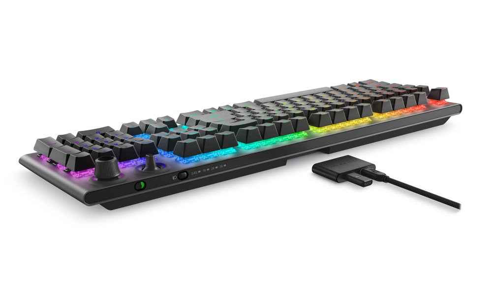 Dell | Alienware Tri-Mode AW920K | Clavier de jeu sans fil | Sans fil | Éclairage LED RVB | États-Unis | Bluetooth | Dark Side of the Moon | Pavé numérique | Cherry MX Red | Connexion sans fil