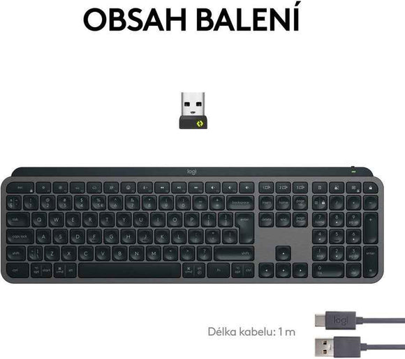 Logitech klávesnice MX Keys S/ bezdrátová/ Bluetooth/ USB-C/ CZ-SK layout/ grafitová