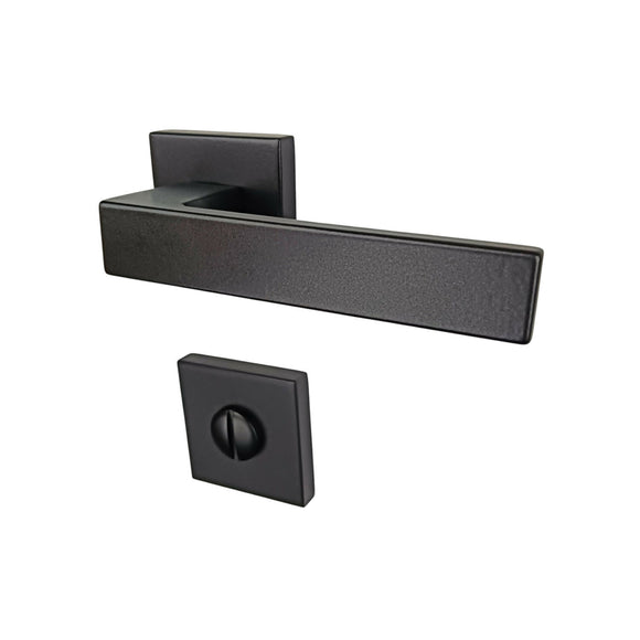 2 poignées de porte sur rosace LOFT, Verrou de condamnation pour salles de bain/WC Finition métal noir mat