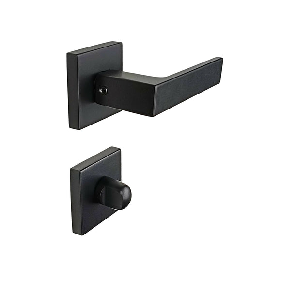 2 poignées de porte sur rosace LOFT, Verrou de condamnation pour salles de bain/WC Finition métal noir mat