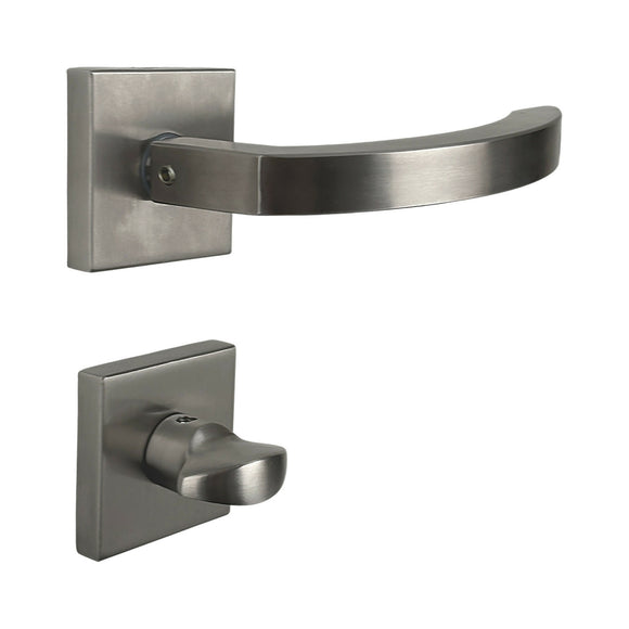 2 poignées de porte sur rosace ORION, Verrou de condamnation pour salle de bain/WC, Finition Inox 304 nickel mat