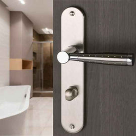 2 poignées de porte sur plaque CASUAL, Verrou condamnation pour salle de bain, Finition aluminium nickel mat, Entraxe standard 195 mm