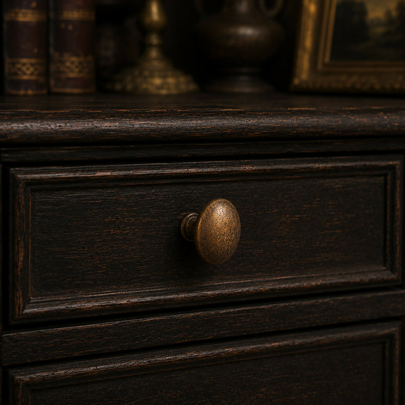 Bouton de meuble BOULE, finition laiton rouille