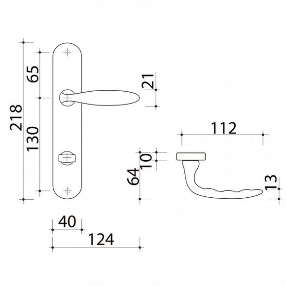 2 poignées de porte sur plaque CHAMBON, Verrou de condamnation pour salle de bain/WC, Finition aluminium nickel mat, Entraxe standard 195 mm