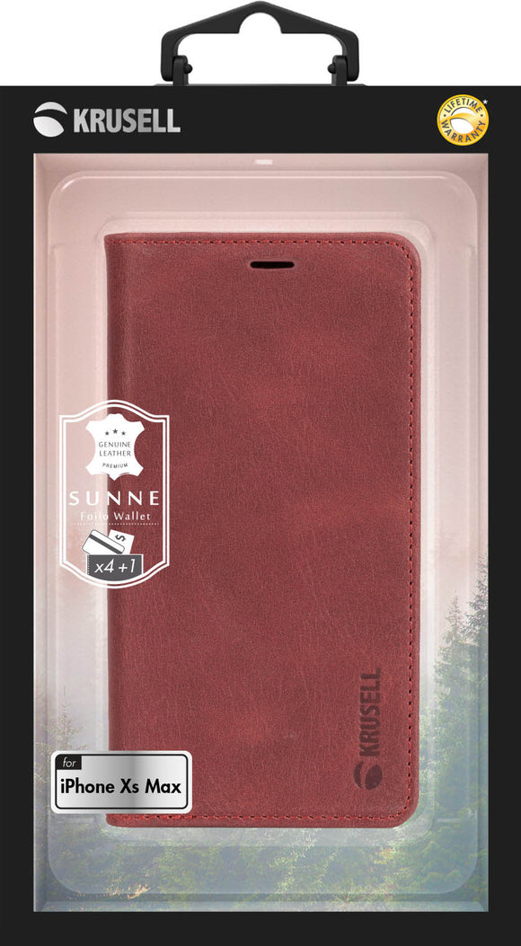 Portefeuille 4 cartes Krusell Sunne pour iPhone XS Max, rouge vintage