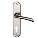 2 poignées de porte sur plaque RHAPSODIE, Trou de cylindre - entrée - bureau - service, Finition zamak nickel mat, Entraxe 165 mm