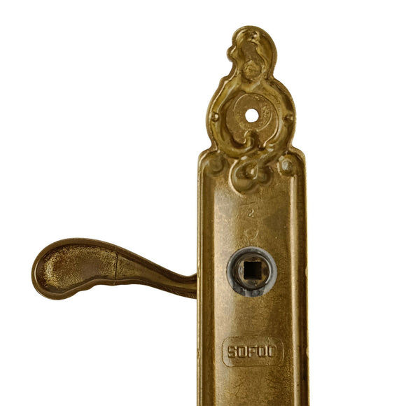 2 poignées de porte sur plaque SULLY, Entrée de clé pour chambre, Finition laiton patiné aspect vieilli, Entraxe standard 195 mm