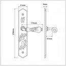 Schéma technique de 2 poignées de porte ROSAE, Entrée de clé pour chambre, Porcelaine de Limoges, Finition coude doré, Entraxe standard 195 mm