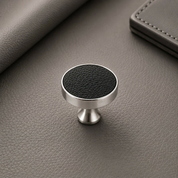 Bouton de meuble LEDER, Finition métal chrome et cuir