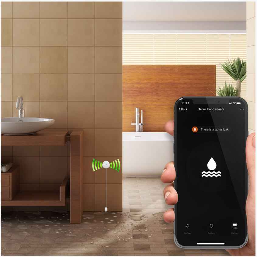 Capteur d'inondation Wi-Fi Tellur, AAA, blanc