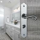 2 poignées de porte sur plaque fine NOBLE, Verrou condamnation pour salle de bain/WC, Finition fer patiné gris, Entraxe 195 mm