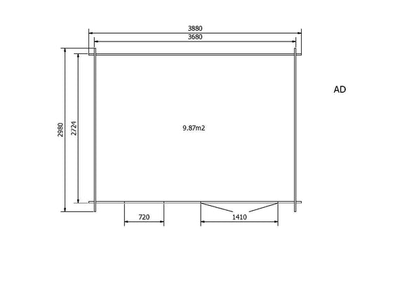 Abri de jardin en bois ep 28mm surface utile 99m² 388x298x208cm int023/ineksa