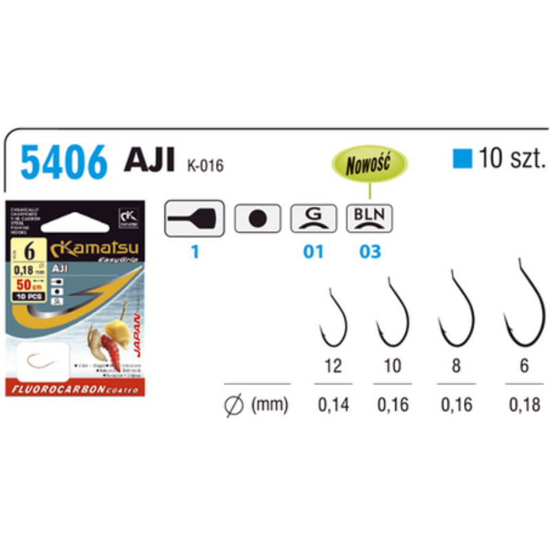 Hameçons avec laisse kamatsu aji fc 50 cm n° 10