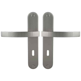 2 poignées de porte sur plaque AUDACE, Entrée de clé pour chambre, Finition aluminium nickel mat, Entraxe standard 195 mm