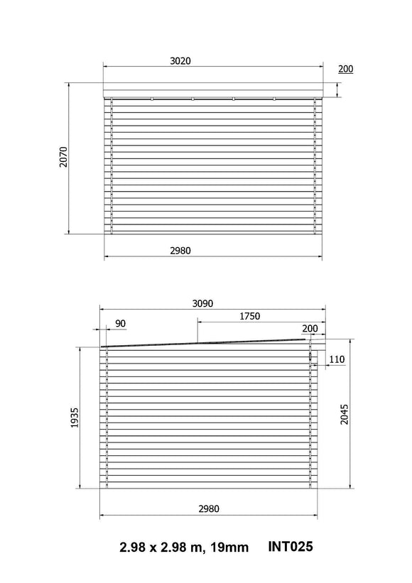 Abri de jardin en bois ep 19mm surface utile 763m² 298x298x207cm int025/ineksa