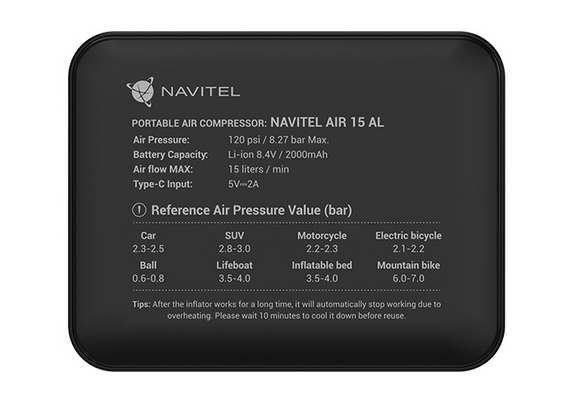 Navitel | 120PSI / 8.27 bar | Mobile Air Compressor AIR 15 AL | Air Compressor
