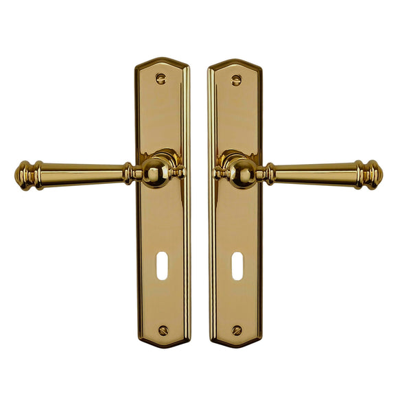 2 poignées de porte ATTILA, Entrée de clé pour chambre, Finition laiton poli doré, Entraxe standard 195 mm