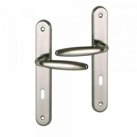 2 poignées de porte sur plaque BRISTOL, Entrée de clé pour chambre, Finition aluminium nickel mat, Entraxe standard 195 mm
