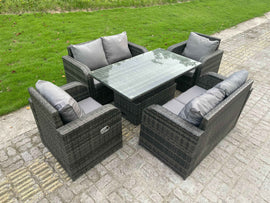 Fimous Extérieur Rotin Mobilier De Jardin Ensemble De Canapé Salon Canapé Table À Manger Table Réglable En Hauteur 8 Sièges