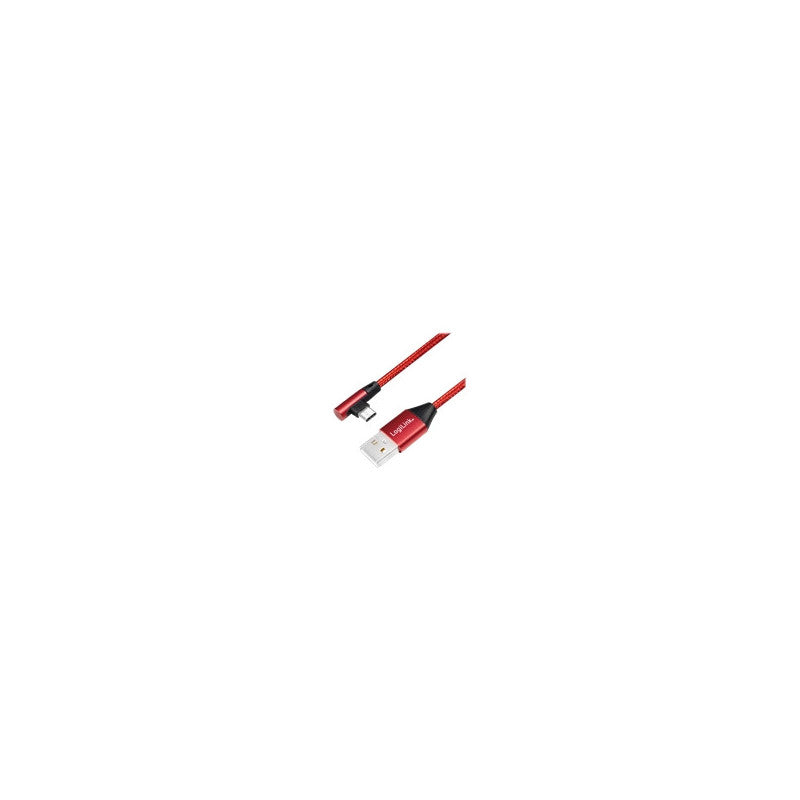 Câble d'alimentation et de données logilink pour smartphone usb 2.0 t vers usb 2.0 type-c t à 90 degrés 1 m câble tressé en coton de qualité supérieure rouge  cu0146  timbre vert 008 lei
