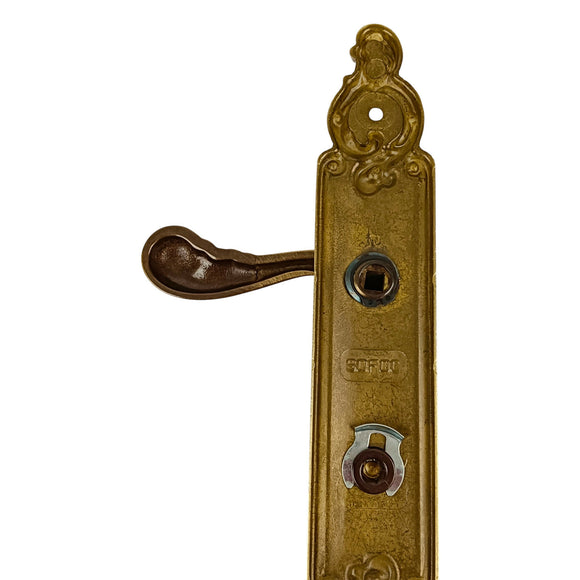 2 poignées de porte sur plaque SULLY, Verrou de condamnation pour salle de bain/WC, Finition laiton patiné aspect vieilli, Entraxe standard 195 mm