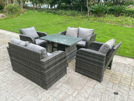 Fimous Ensemble de meubles de jardin en polyrotin Table à manger Chaise inclinables Canapé d'amour 6 places
