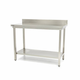 Table en acier inoxydable 200x60cm avec étagère et dosseret - clicktofournisseur.com