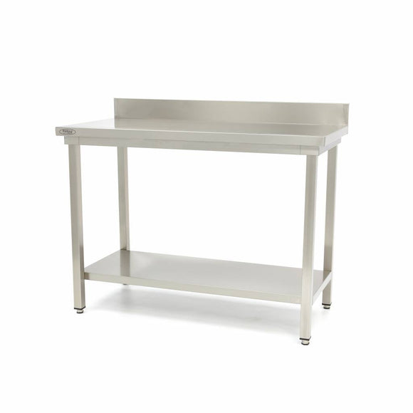 Table en acier inoxydable 200x60cm avec étagère et dosseret - clicktofournisseur.com