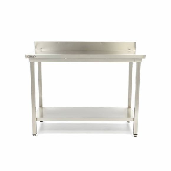 Table en acier inoxydable 200x70cm avec étagère et dosseret - clicktofournisseur.com