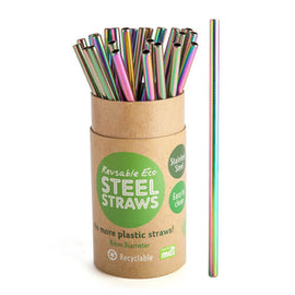 8mm Rainbow Metallic Steel Straws (30 pcs) - 0