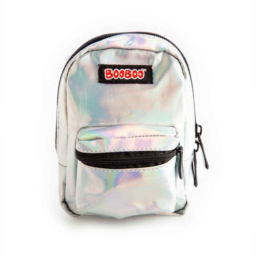 booboo mini backpack Gamer bamboo and paw prints against a bright red background Iridescent Silver BooBoo Backpack Mini