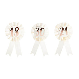 Birthday Rose Gold on White Rosette Badge - 0