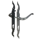 2 poignées de porte sur plaque fine CELTIQUE, Trou de cylindre - entrée - bureau - service, Finition acier aspect fer patiné rouille, Entraxe standard 195 mm