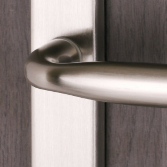 2 poignées de porte sur plaque BRISTOL, Trou de cylindre - entrée - bureau - service, Finition aluminium nickel mat, Entraxe standard 195 mm