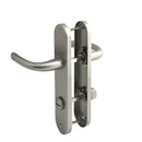 2 poignées de porte sur plaque RHAPSODIE, Verrou condamnation pour salle de bain/WC, Finition zamak nickel mat, Entraxe 165 mm