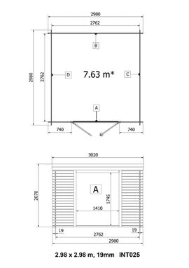 Abri de jardin en bois ep 19mm surface utile 763m² 298x298x207cm int025/ineksa