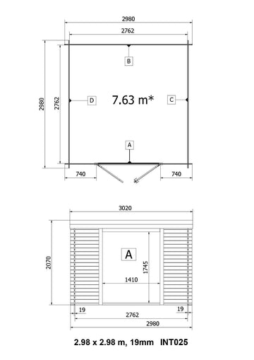 Abri de jardin en bois ep 19mm surface utile 763m² 298x298x207cm int025/ineksa
