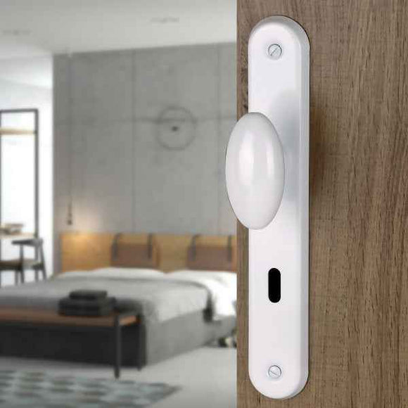 2 poignées de porte sur plaque CHIC, Entrée de clé pour chambre, Finition aluminium blanc RAL 9016, Entraxe standard 195 mm