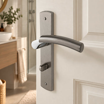 2 poignées de porte LUXOR, Verrou de condamnation pour salle de bain/WC, Finition Laiton bicolore chrome/nickel mat, Entraxe standard 195 mm