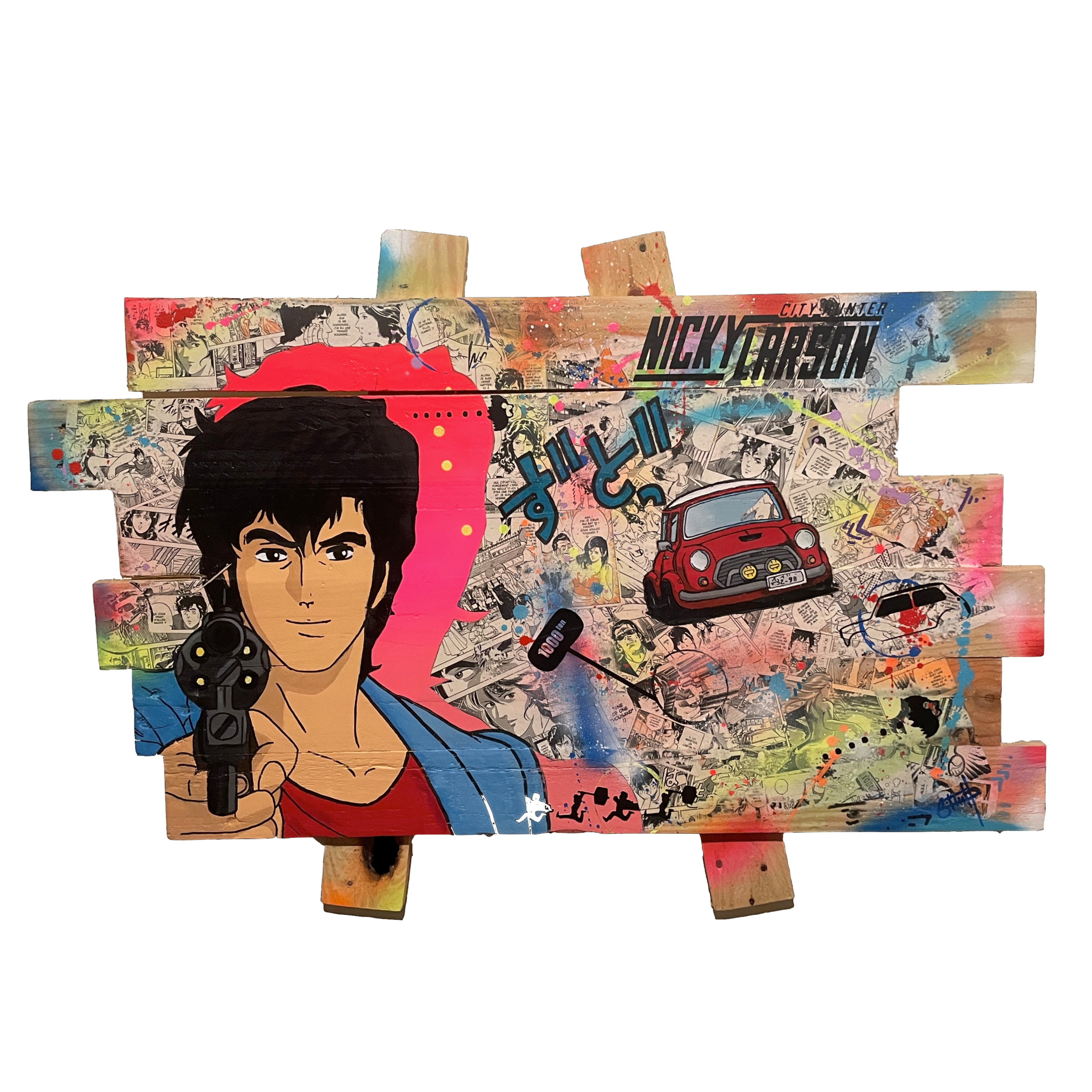 Tableau Pop Art Nicky Larson City Hunter sur bois de palette signé Vincent STREIFF®