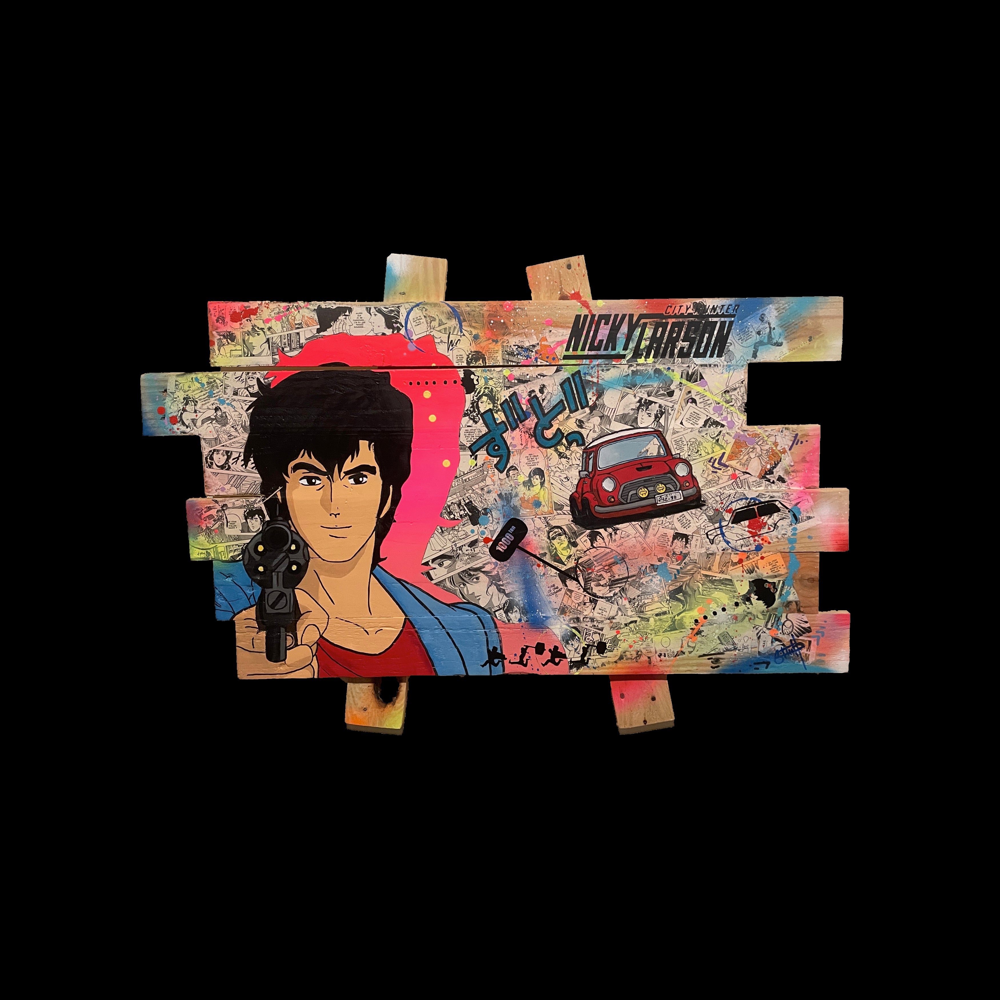 Tableau Pop Art Nicky Larson City Hunter sur bois de palette signé Vincent STREIFF® - 0