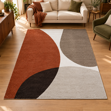 Tapis BUBBLE entièrement visible dans un salon rétro — ambiance Novatrend
