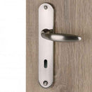 2 poignées de porte sur plaque CHAMBON, Entrée de clé pour chambre, Finition aluminium nickel mat, Entraxe standard 195 mm