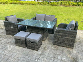 Fimous Rotin Mobilier De Jardin Extérieur Ascenseur Réglable Table À Manger Ou Table Basse Ensemble Amour Canapé Chaise Longue Repose - Pieds 6 Places - 0