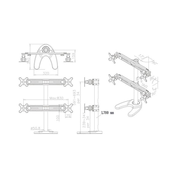 Support quadruple. bureau nm 19"-30"  fpma-d700dd4 