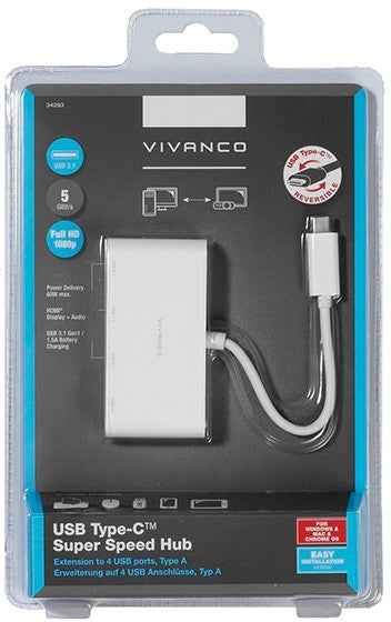 Hub USB Vivanco USB-C 3.1 4 ports, blanc (34292)