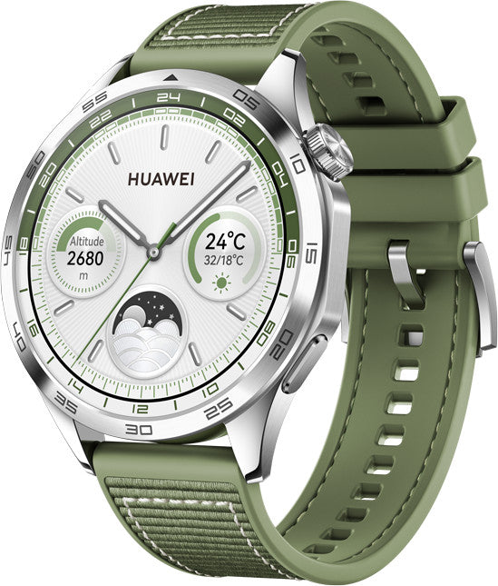 Gt 4  montre connectée  gps satellite  amoled  46 mm  étanche  tissé vert