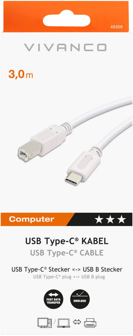 Vivanco cable USB-C - USB-B 3m, white (45356)
