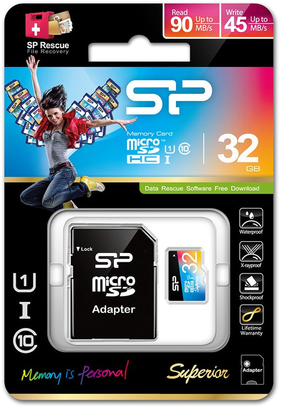 Carte mémoire Silicon Power microSDHC 32 Go Superior UHS-I U1 + adaptateur
